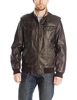 TOMMY HILFIGER Faux Leather Two Pocket Military Bomber with Sherpa Lining 男士仿皮保暖内衬外套