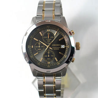SEIKO 精工 CHRONOGRAPH系列 SKS425 男士石英手表 43.5mm 黑盘 间金不锈钢表带 圆形