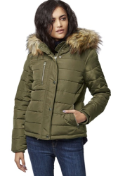 Topshop 军绿色毛领短款棉服