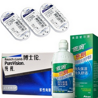 博士伦 纯视 硅水凝胶隐形眼镜 月抛 3片+同款3片+爱尔康傲滴乐明300ml