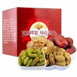 天山果源 锦秀天山礼盒1000g (核桃+葡萄干+巴旦木+和田枣）零食大礼包年货 