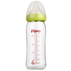 pigeon 贝亲  AA91 宽口径玻璃奶瓶 绿色 240ml*2个+五羊 湿巾 240片