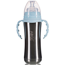 艾贝琪（ABQ）奶瓶 A9290 不锈钢宽口带柄自动保温奶瓶 240ml  蓝色