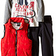  限12个月：Calvin Klein Red Puffy Vest with Tee and Pants 男童三件套　