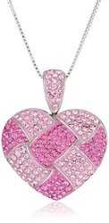 Amazon Collection Sterling Silver and Pink Quilted Heart Pendant Necklace 女士项链
