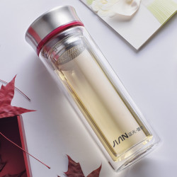 富光 玻璃杯双层透明带盖水杯 320ml