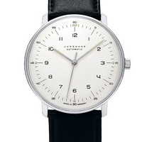 JUNGHANS 荣汉斯 MAX BILL系列 027/3500.00 男款机械表 38mm 白色 黑色 皮革