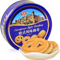 华美 曲奇饼干 零食品糕点小吃 欧式风味 258g蓝罐装