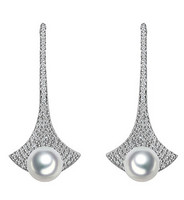 ZHUELLA 天然淡水珍珠 9-10扁圆 银杏叶造型耳环