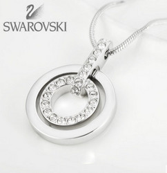 SWAROVSKI 施华洛世奇 镀白金色镶水晶石双环项链 吊坠 681251