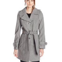 Calvin Klein Single-Breasted Wool-Blend 女士羊毛混纺大衣 Tin L码