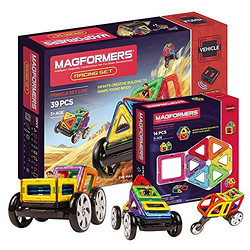 MAGFORMERS 麦格弗 磁力片百变积木 Racing set 赛车套组39片(带遥控)+基础套组14片