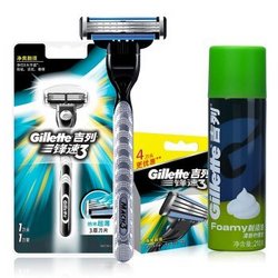 Gillette 吉列 剃须刀锋速3系列1刀架(含1刀头)+4刀头+清新柠檬型须泡210g