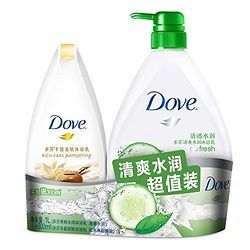 Dove 多芬 清透水润沐浴乳1000ml+乳木果和香草沐浴乳300ml