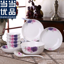 当当优品 10头实用家庭套装 新骨瓷 4盘4碗1汤碗1汤勺