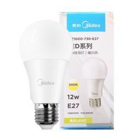 Midea 美的 LED灯泡节能E27大螺口螺纹家用光源 12瓦暖白光球泡单只装