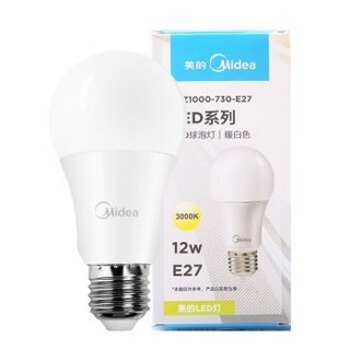 Midea 美的 LED灯泡节能E27大螺口螺纹家用光源 12瓦暖白光球泡单只装