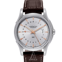 HAMILTON 汉米尔顿 爵士系列 Traveler GMT H32585 557 男款机械表 42mm 银色 不锈钢 棕色 皮质