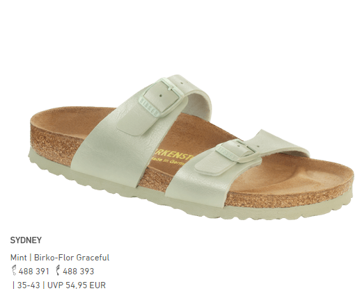  Birkenstock Sydney Birko-Flor 女式拖鞋 珠光皮 薄荷色 窄版