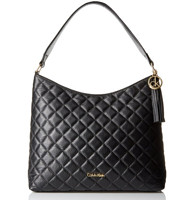 Calvin Klein Quilted Leather Hobo 女士真皮单肩包 Black/Gold