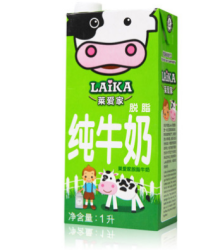 LAiKA 莱爱家 脱脂牛奶 1L 