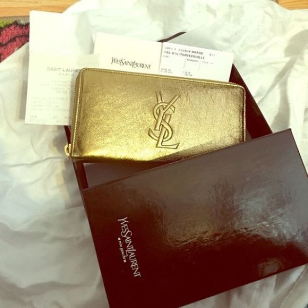 SAINT LAURENT PARIS 伊夫圣罗兰 女士长款拉链钱包 银色爆裂皮