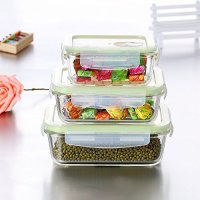 Relea 密封防漏耐热方形玻璃饭盒 270ml 500ml 730ml三只组合装 