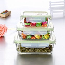 Relea 密封防漏耐热方形玻璃饭盒 270ml 500ml 730ml三只组合装 