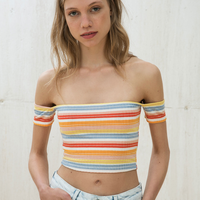 Bershka 02182810 女士露肩条纹T恤衫