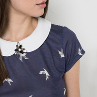 MADEMOISELLE R 设计师品牌 飞鸟印花娃娃领上衣