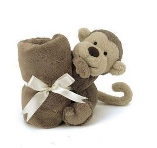  邦尼兔 jELLYCAT 婴儿软毛毯安抚巾 害羞猴子 棕色