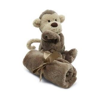  邦尼兔 jELLYCAT 婴儿软毛毯安抚巾 害羞猴子 棕色