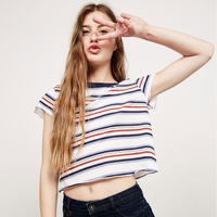Bershka 07543900 女士 条纹短款T恤衫 