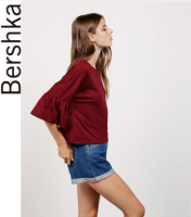 限XS/S码：Bershka 02188469 荷叶边袖T恤衫