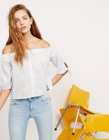 凑单品：Bershka BSK 05783140 女款袖口结饰一字领衬衫