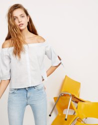 Bershka BSK 05783140 女款袖口结饰一字领衬衫