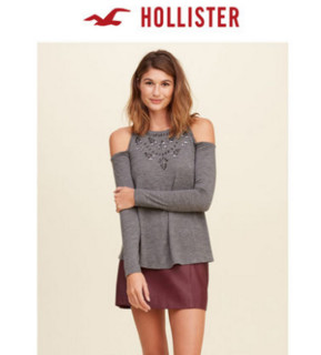 HOLLISTER 108422 刺绣露肩上衣