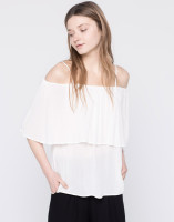 PULL&BEAR 05470319 女款荷叶边一字领上衣