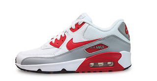 NIKE 耐克 AIR MAX 90 GS 大童款复古跑鞋 833418-106 白/大学红/狼灰 US4Y码36码