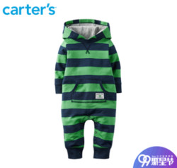 Carter's 绿色条纹长袖连体衣爬服全棉男宝婴儿童装 118G650