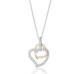 Amazon Collection 18k 玫瑰色镀金 纯银立方氧化锆 双色心形吊坠项链