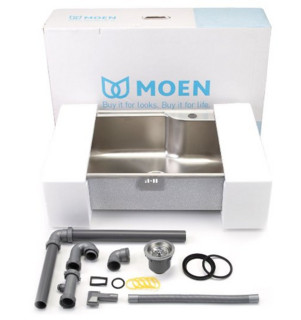 MOEN 摩恩 304不锈钢单槽水槽套装 抽拉厨房水龙头28001SL+68002+7029