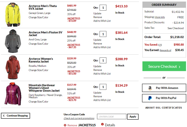 Moosejaw 精选户外夹克促销(含Arcteryx、Marmot、Patagonia等品牌)