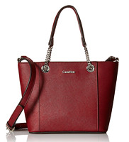 Calvin Klein Saffiano Mini 女款真皮手提包 红色
