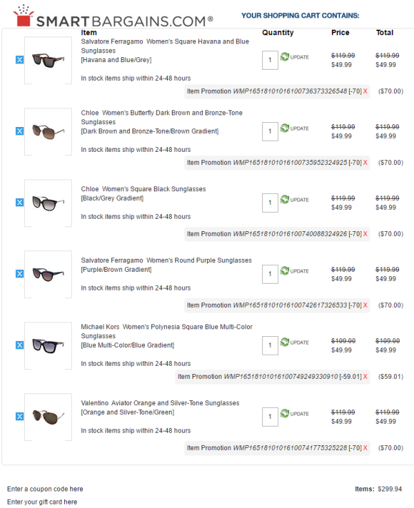 Smart Bargains 精选奢侈品牌太阳镜促销(包含VALENTINO、Chloé、Ferragamo等品牌)