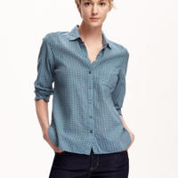 OLD NAVY 休闲小格纹 修身长袖衬衫