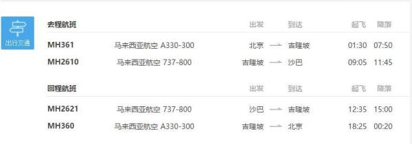 11.2出发 北京至沙巴6天4晚自由行(往返含税机票+全程四星酒店+接送机)