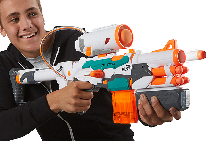 nerf热火b7684组装多任务三重发射器橙白绿