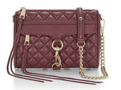 REBECCA MINKOFF Quilted mini MAC 女款真皮斜挎包 酒红色