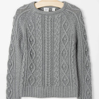 Gap 盖璞 229118 W2 女童 纯色扭花圆领套头毛衣